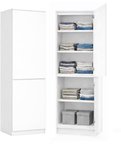 KUBUTKU Mehrzweckschrank Garderobenschrank Kleiderschrank mit 2 Türen und 5 Fächern Universeller Schrank für Büro und Zuhause 180,5x50x40cm (Weiß)