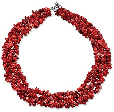 Bling Jewelry Gemma Di Corallo Rosso Tinto Chunky Cluster Bib Chips Multi Strand Statement Necklaces Chiusura Placcata In Argento