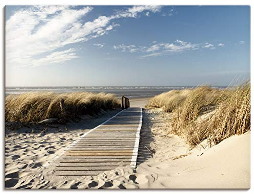 ARTLAND Wanddeko Leinwand Bilder Wandbild 80x60 cm Strand Meer Maritim Düne Gräser Nordsee Landschaft Langeoog Steg T5RM