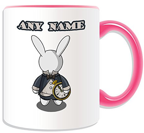 Regalo personalizzato – White Rabbit tazza, motivo: Fairy Tale, vari colori disponibili, qualsiasi nome/messaggio personalizzato – Alice nel paese delle meraviglie, Ceramica, Pink