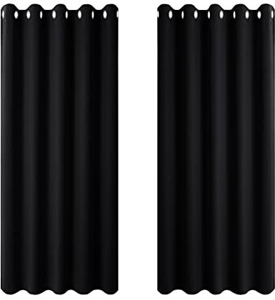PONY DANCE Shading Blackout Curtains - Block Out Thermal Curtains for Bedroom Shades Eyelet Top Wide Window Covering for Kitchen Halloween Decor, 66 Inch Width by 54 Inch Depth, 2 Panels, Black