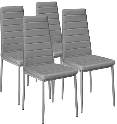 tectake® 4er Set Esszimmerstühle, Stuhl mit hoher Rückenlehne, 45 x 48 x 98,5 cm, Küchenstühle, Stühle für Esstisch, Esszimmer, Dining Table, Vorzimmer Möbel Set gepolstert - grau