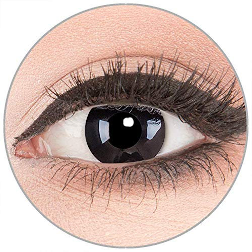 Farbige Kontaktlinsen zu Fasching Karneval Halloween in Topqualität von 'Glamlens' ohne Stärke 1 Paar Crazy Fun schwarze 'Black Out' mit Behälter