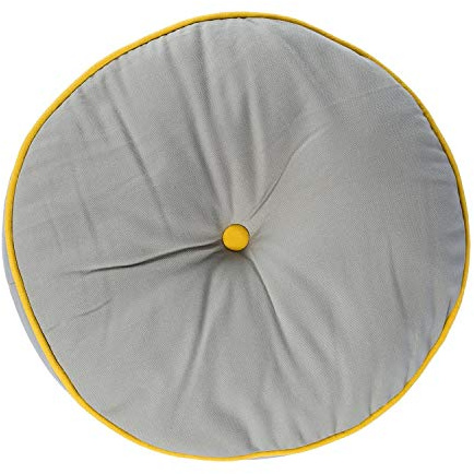 HOMESCAPES Grey and Yellow Round Floor Cushion Large Decorative Circular Children’s & Garden Seat Pad, Pre-Filled 100% Cotton Indoor and Outdoor Cushion, 43cm