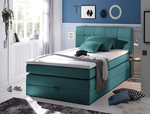 Froschkönig24 New Bed 140x200 cm Boxspringbett Bett inkl Bettkasten Petrol