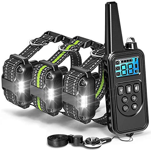 LELYFIT Collier de Dressage à Distance pour Chien, Collier de Dressage pour Chiens Rechargeable avec TéLéCommande, 4 Modes de Vibration, Son et Lumière, 800 Mètres (3 Récepteurs)