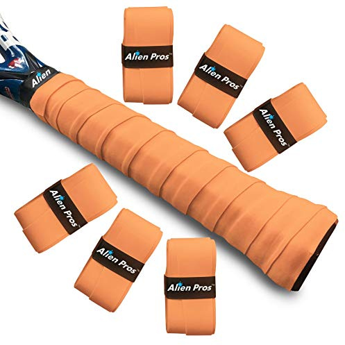 Alien Pros Tennis Griffband (6 Griffe) - Vorgeschnittenes Tennis Griffband für EIN leichtes Griffgefühl - Tennis Overgrip Griffband Tennisschläger (6 Griffe, Neon Orange)