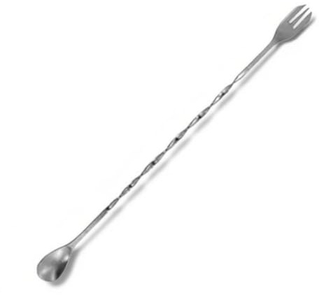 10 Twisted Stainless Steel Cocktail Drink Mixing Bar Spoon with Garnish Fork (1)