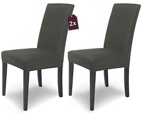 Scheffler Home Premium Stuhlhusse Mia Grau 2er Set Stretch Husse für Schwingstühle Waschbarer Microfaser Bezug mit blickdichter Struktur als stilvoller Stuhlüberzug – Öko-Tex Zertifiziert