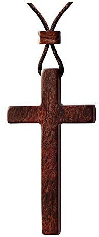 Natürliche Holzkreuz Sandalholz Große Kreuz Anhänger Halskette für Männer Frauen Holz Casual Pullover Kette Christliche Taufe Weihnachten Ostern Gebet Glaube Bestätigung Geburtstag Geschenk (Red)