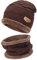 Bequemer Laden 2 Stücke Winter Beanie Mütze Schal Set Wolle Warme Strickmütze Dicke Fleecefutter Wintermütze & Schal für Herren und Damen, 1-Braun, Einheitsgröße