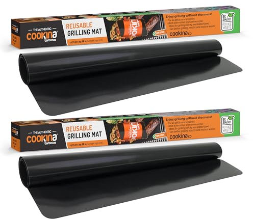 COOKINA Web BB - Alfombrilla reutilizable para barbacoa, 2 unidades, 100% antiadherente, fácil de limpiar, para fumadores, así como barbacoas de gas, carbón y eléctricas, color negro