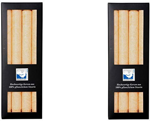 Kerzenfarm Hahn 8 Stearin-Stabkerzen - 8er Set (2x4 STK.) 22 x 250 mm | Creme - pflanzliche Tafelkerzen Echtwachs