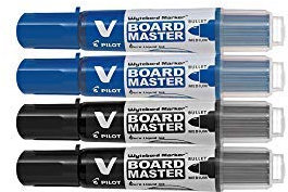 Pilot V-Board Master Medium Pack Of 4(Blue-2, Black-2)