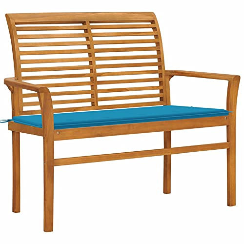 Tidyard Gartenbank mit Blauer Auflage Gartenm?bel Landhausbank Terrassenbank Blumenbank Bank 112 x 55 x 94 cm,Sitzbank Balkonbank Parkbank für Patio,Garten,Hinterhof,Teakholz massiv