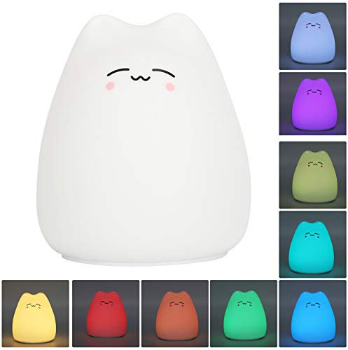 Pssopp LED Nachtlicht Silikon LED Kinder Nachtlicht Cute Kitty Cat Karton Kinderzimmer Lampe USB Wiederaufladbare Baby Einschlafhilfe für Kinder, Baby, Kinder Nachtlichter