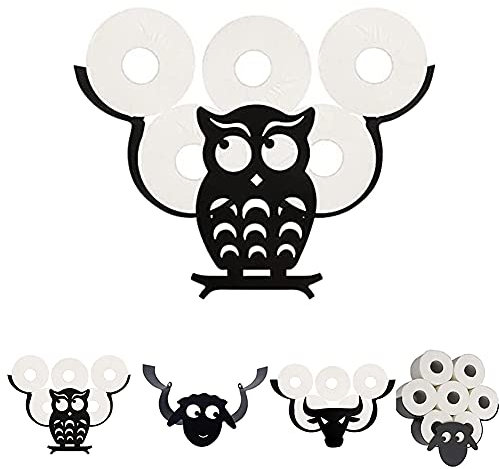 KIMIST Porte-rouleau de Papier Toilette en Métal Noir avec Motif Animal Support Mural pour Rouleaux de Papier Toilette Accessoires pour Chambre Cuisine Salle de Bain Chouette