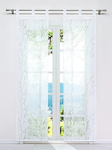 ESLIR Lot de 2 rideaux coulissants avec passants - Blanc - #3 - 57 x 175 cm