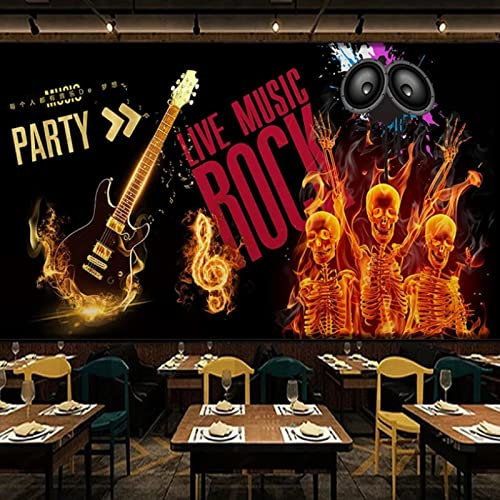 Fototapete 3D Effekt Handgemalte Musik Thema Tapete Englischer Buchstabe Gitarre Wandbild Vliestapete Restaurant Café Ktv Bar Tapeten 250(W) X175(H) Cm