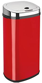 Dihl 42L Rectangular Motion Sensor Bin, Red | Automatic Touchless, Kitchen Dustbin, Stainless Steel, Hands-Free Waste Bin