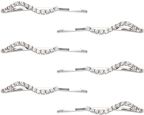 6 Pieces Rhinestone Bobby Pins Silver Metal Hair Clips Crystal Hair Pins Slim Diamante Rhinestone Bobby Pin for Lady Women Girls