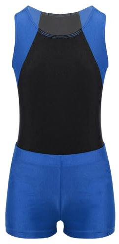 Kaerm Kinder Junge Turnanzug Ärmellos Ballettanzug Mit Shorts Gymnastik Trainingsanzug Farbblock Patchwork Tanzbody Stretch Trikotanzug Dancewear Blau 122-128