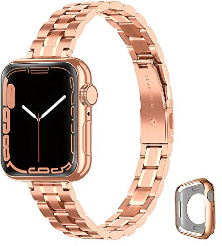CSJCUBIC Cinturino compatibile con Apple Watch Cinturino 9 8 7 6 5 4 3 2 1 Serie SE per le donne, cinturino di ricambio sottile e in acciaio inox per iWatch 38mm 40mm 41mm Apple Watch band, Oro rosa
