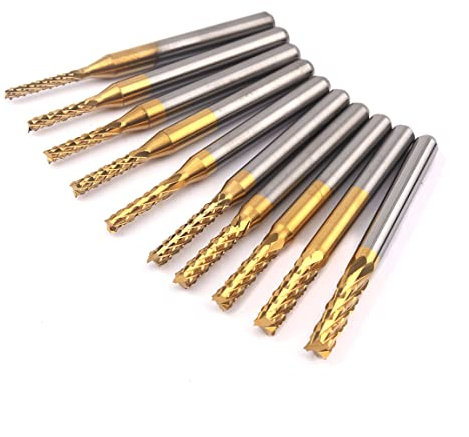 CBRIGHT 10 Stück Schaftfräser CNC-Fräser-Bits, 1/8 Zoll Schaft Fräswerkzeug Gravur Fräser Schaftfräser, 1,5–3,175 mm Titanbeschichtung CNC-Fräser-Bits