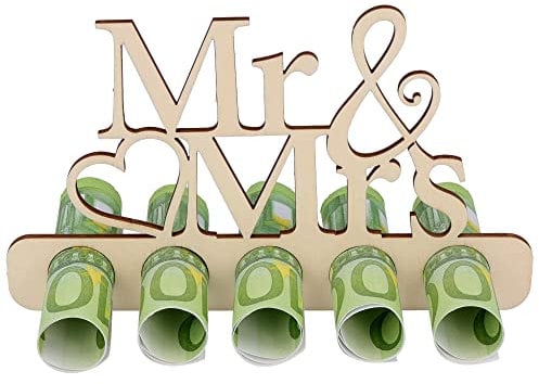 Spruchreif | Geldgeschenk Hochzeit – Ausgefallenes Hochzeitsgeschenk aus Holz mit Gravur „Mr & Mrs“ | Perfekte Geschenkidee für Brautpaare