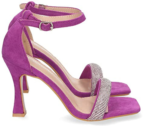 shoes&blues.es 67310-Sandalia de Tacon para Mujer, Comoda, Pala con Strass, y Cierre de Hebilla, Otono Invierno 2022. Talla 41 Lila
