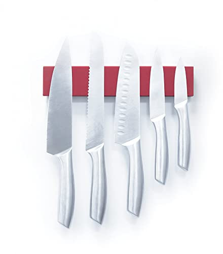 Magnetic Knife Rack Red Rubber for Kitchen, Home, Garage, Office and Shed