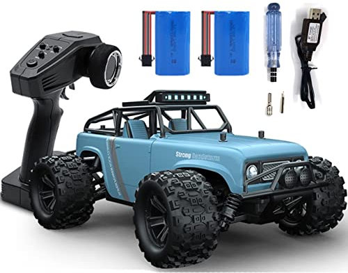 YSWPNA 40 Km/H High Speed Off-Road Remote Control Car, 1:18 Scale RC Monster Vehicle Toy, 4WD 2.4Ghz RC Drift Car with LED Light for Kids Adults Gift,Blue,2 Battery