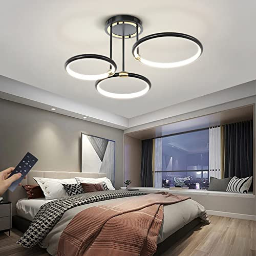 WERSVG Modern LED Deckenleuchte 47W Dimmbar 3 Ring Wohnzimmer Deckenlampe 3200LM Ringsform Design Schwarz Schlafzimmerlampe mit Fernbedienung 3000K-6000K Küche Restaurant Esszimmer Led Beleuchtung