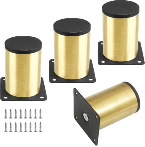 Kyuionty Set of 4 Stainless Steel Furniture Legs 3 Inch / 80 mm, Gold Cabinet Legs Round Kitchen Feet, Metal Replacement Legs for Cabinet Sofa Couch Shelves Table