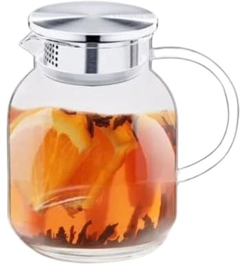 Wilmax | Glaskaraffe mit Deckel aus Edelstahl | 1000ml | Karaffe für Heiß- oder Kaltgetränke | Wasserkaraffe aus Borosilikatglas | Glaskrug für Tee, Saft, Milch | Glaskanne | Wasserkrug