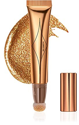 Prreal Highlighter Beauty Wand, Shimmer, Smooth Creamy Liquid Stick with Soft Cushion Applicator, Waterproof Body Face Glowing Makeup, 0.53oz (#06)