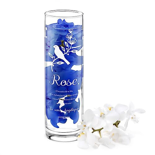 Maverton Vase en Verre personnalisé pour femme - Vase en verre transparent haut - vase cylindrique original gravé pour maman - elle - amie - anniversaire - décoration salon - Rose