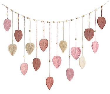 F Fityle Boho Makramee Wandbehang Blätter, Schicker Gewebte Wandteppich, Boho Wanddeko Quaste, Baumwolle Makramee Wandkunst für Wohnzimmer, Schlafzimmer, Büro, Hochzeit, Party Dekoration, Rosa(neu)
