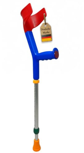 FabaCare Krücke für Kinder, Unterarmgehstütze, Gehhilfe höhenverstellbar, leichte Gehstütze, Kinderkrücke bis 100 kg, Blau Bunt