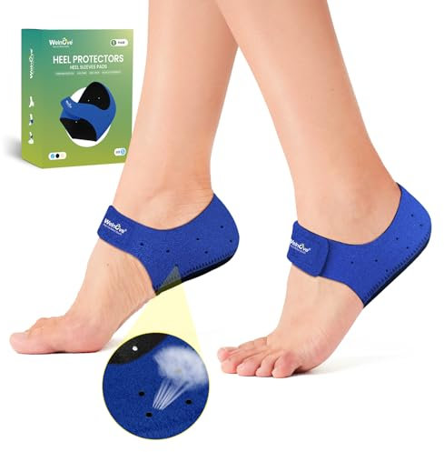 Welnove Fersenschutz für Plantarfasziitis, Gel-Fersenschalen für Damen Herren, Sporn, Schmerzlinderung, Ferseneinlagen, für Achillessehnenentzündung, trockene (Blue, Size S)