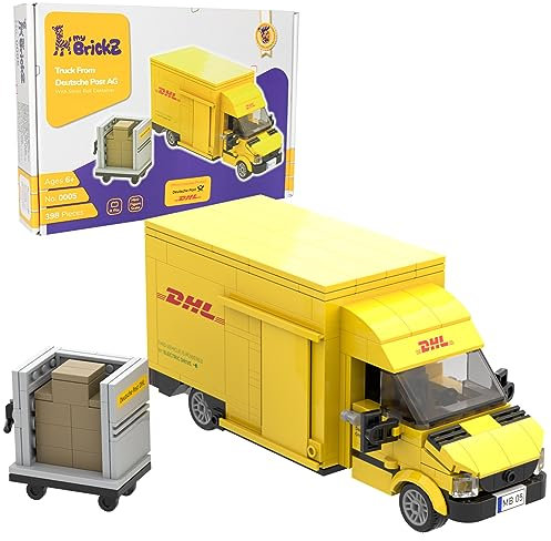 my BrickZ 0005 DHL Truck von deutsche Post mit Rollcontainer Bausteine Klemmbausteine kompatibel mit Lego® Bricks Bauspielzeug Fahrzeug Auto