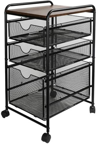 TQVAI 3 Drawers Rolling Storage Trolley on Wheels 4 Tier Kitchen Bathroom Beauty Office Utility Trolley Fruit Vegetable Drinks Storage Cart Rack, Black