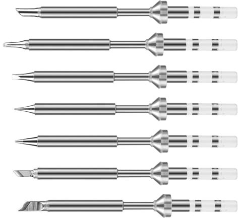 7 Types TS100 Soldering Iron Tips, Mini Digital Soldering Iron Replacement Portable Outdoor Soldering Iron Kit for TS100 Digital LCD Soldering Iron (Complete Set of 7 Pieces)