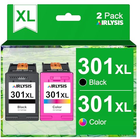 AIRLYSIS 301XL Tintenpatronen, Ersatz für HP 301 XL, Schwarz und Farbe, für HP Envy 4500 4507 5530 DeskJet 1000 1510 2540 3050 OfficeJet 2620 4630 4632 (1 Schwarz, 1 dreifarbig)