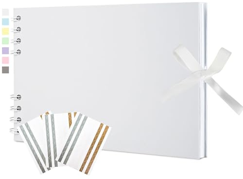 Scrapbook Photo Album 21.5x15 cm, DIY Memory Book Spiral Bound, 20 Sheets (40 Pages) of Thick Acid-Free Kraft Paper with Photo Corners for Wedding Guest Book Travel Anniversary Birthday Baby, White