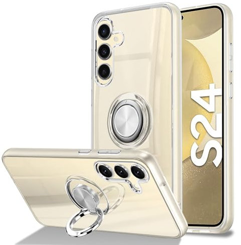 Ptny Handyhülle Durchsichtig für Samsung Galaxy S24 Hülle Ring, 360 Grad Ring Ständer Magnetische, Schutzhülle Stoßfest Weiche TPU Silikon Ultra Dünn Transparente Case für Samsung Galaxy S24