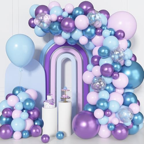 150 Stück Frozen Luftballon Garland Arch Kit Frozen Geburtstagsdeko Mädchen Lila Blau Luftallons Schneeflocke Ballon für Geburtstag Mädchen Party Deko Winter Wonderland Weihnachten