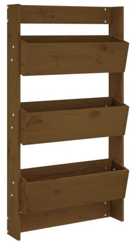 vidaXL Wand Pflanzkübel, Hängend Pflanzgefäß mit 3 Fächern, Wandmontage Pflanzkasten für Garten Balkon, Blumenkübel Blumenkasten, Honigbraun Holz