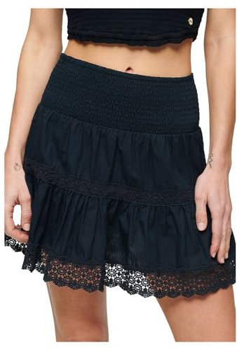 Superdry Damen Ibiza Minirock mit Spitzenmix Finster Marineblau 42