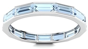 Sterling Silber 925 Aquamarin Baguette 4x2mm Full Eternity Band Ring Mit weißer Rhodinierung